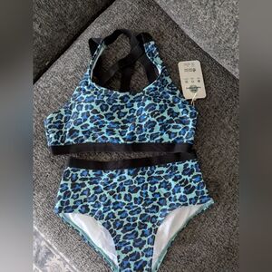 Kids Swim Leopard Print Blue and Black Swimsuit